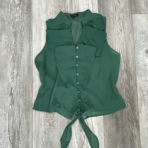 Green button front tie shirt